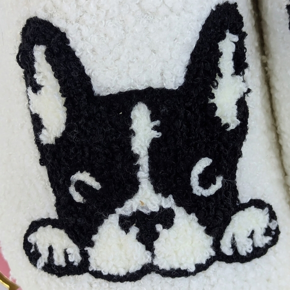 Boston Terrier Slippers Sherpa Upper & Lining Slip On Ivory Black XL (9/10) NWT - Picture 2 of 13